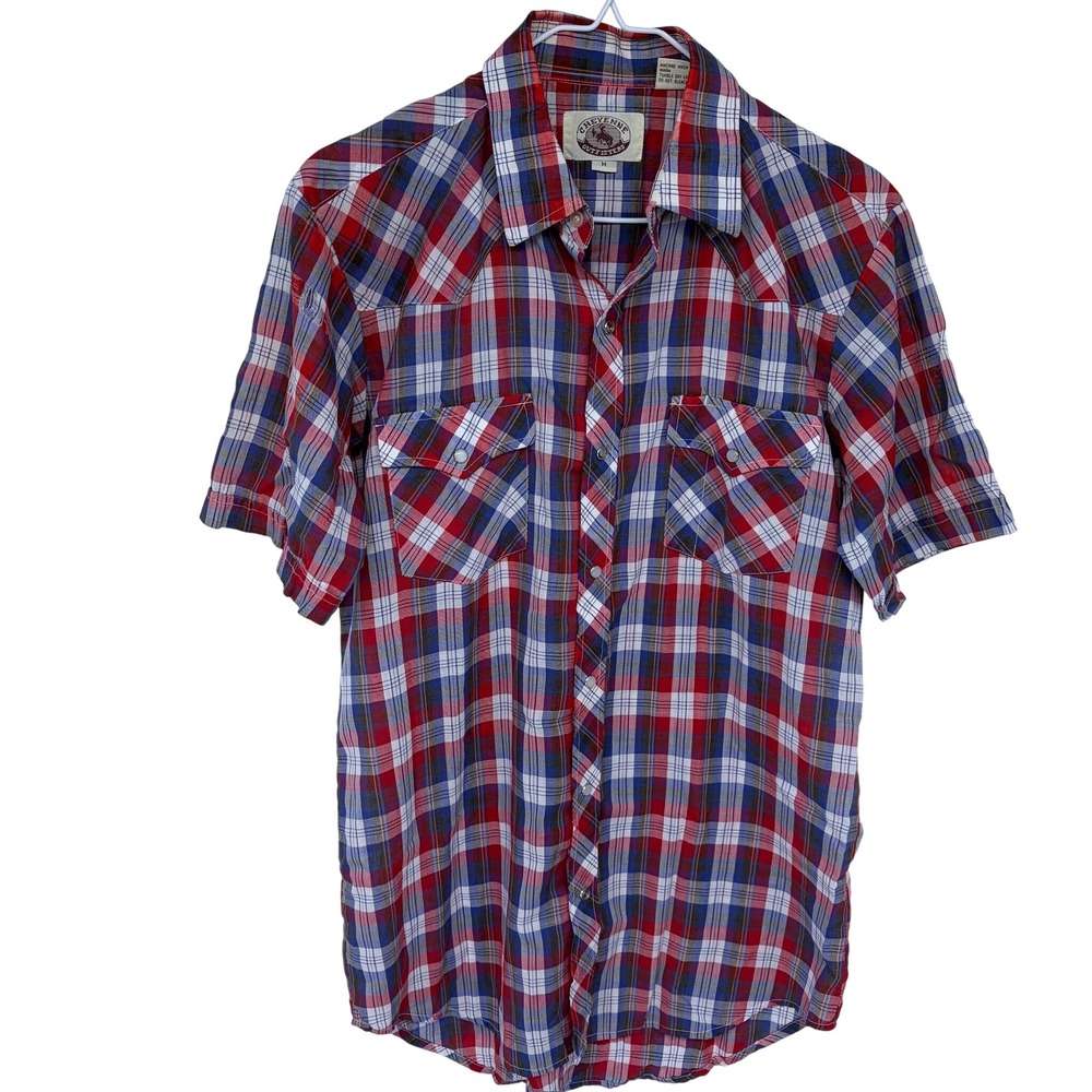 Cheyenne Outfitters Pearl Snap Western Shirt Medium Mens‎ Plaid Red Blue Cowboy